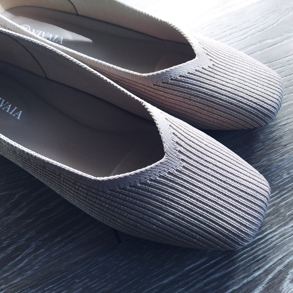 VIVAIA Square-Toe V-Cut Flats (Margot 2.0) in Golden Almond, Size 7